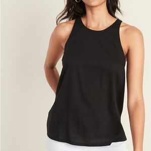 Old Navy Black Relaxed High-Neck Slub-Weave Sleeveless Tank Blouse Top